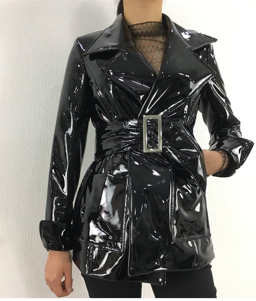 Amazon.co.jp: ファッションパテントレザージャケットPUレザー